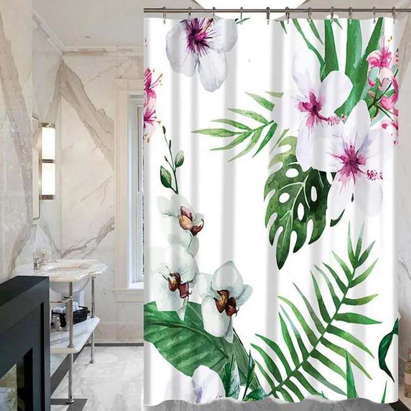 Tropical Plants Green Leaves Creative Digital Printing Curtains Shower Bathroom Products With 12 Hooks Wholesale | Дом и сад