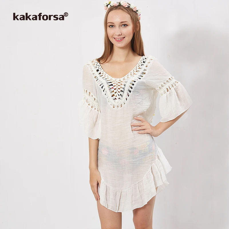 Kakaforsa, Женский вязаный крючком пляжный чехол, Летнее белое пляжное платье, купальник, накидка, сексуальный купальный костюм с открытой спиной, бикини, накидка