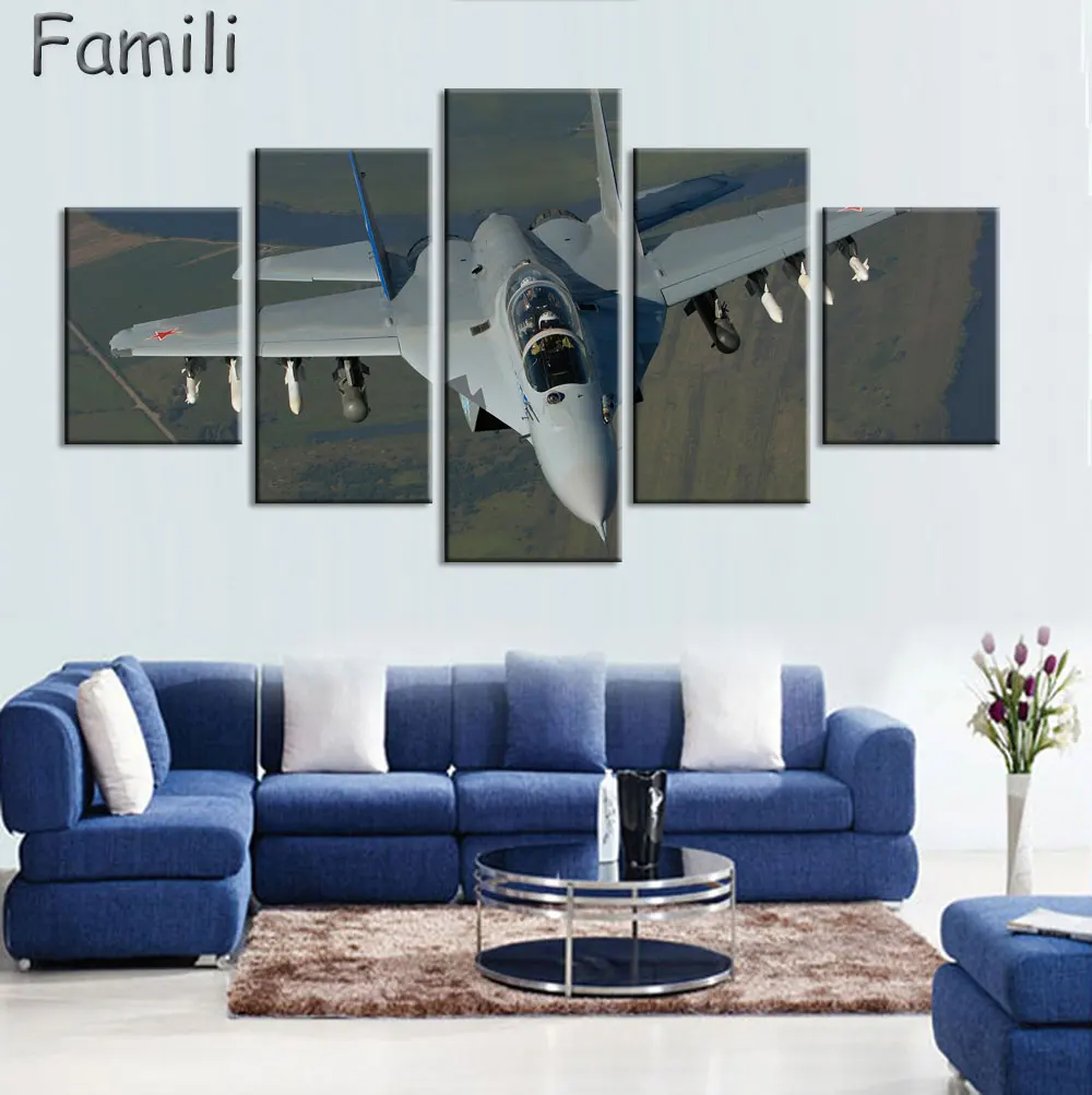 5 картин современный Печатный самолет истребитель Картина на холсте Боевая