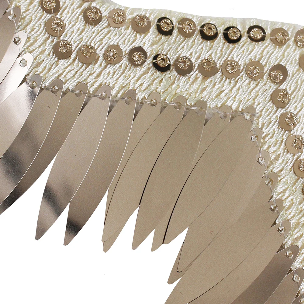 5 ярдов отделка бисером пайетки кружевная Лента ткань платье воротник рукав