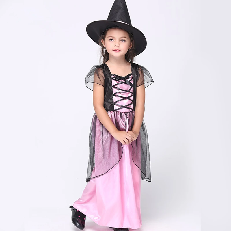 Платье ведьмы на Хэллоуин и шляпа комплект черное розовое платье детские костюмы