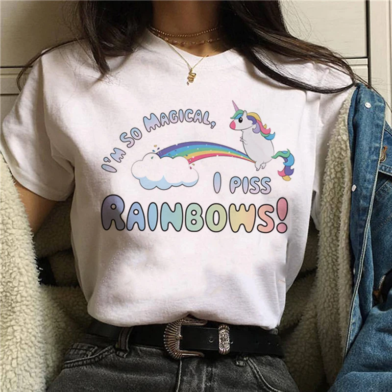 Женская футболка с единорогом Ullzang Unicornio милая мультяшным принтом 90s|Футболки| |