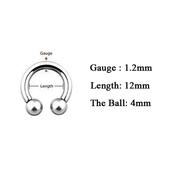 1.2mm 12mm 4mm Alisouy, 1 шт., модный шарик подковы, поддельные соски, кольцо для носа, перегородка, нержавеющая сталь, губы, Лабрет, брови, шпильки, пирсинг, ювелирные изделия - Окраска металла: 1.2mm 12mm 4mm
