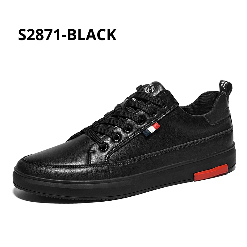 S2871-Black Surom/модная кожаная повседневная обувь для мужчин; визуально увеличивающие рост мужские белые туфли; классические черные мужские кроссовки на шнуровке; Sapato Masculino - Цвет: S2871-Black