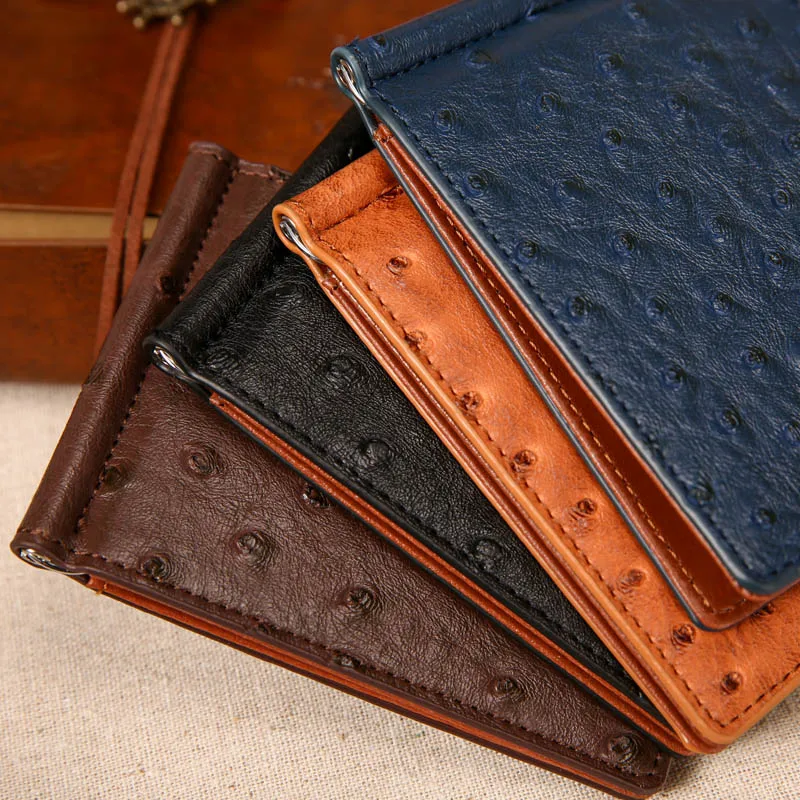 Тонкий кожаный мужской кошелек с клипсой для денег и 4 слотами карт держатель