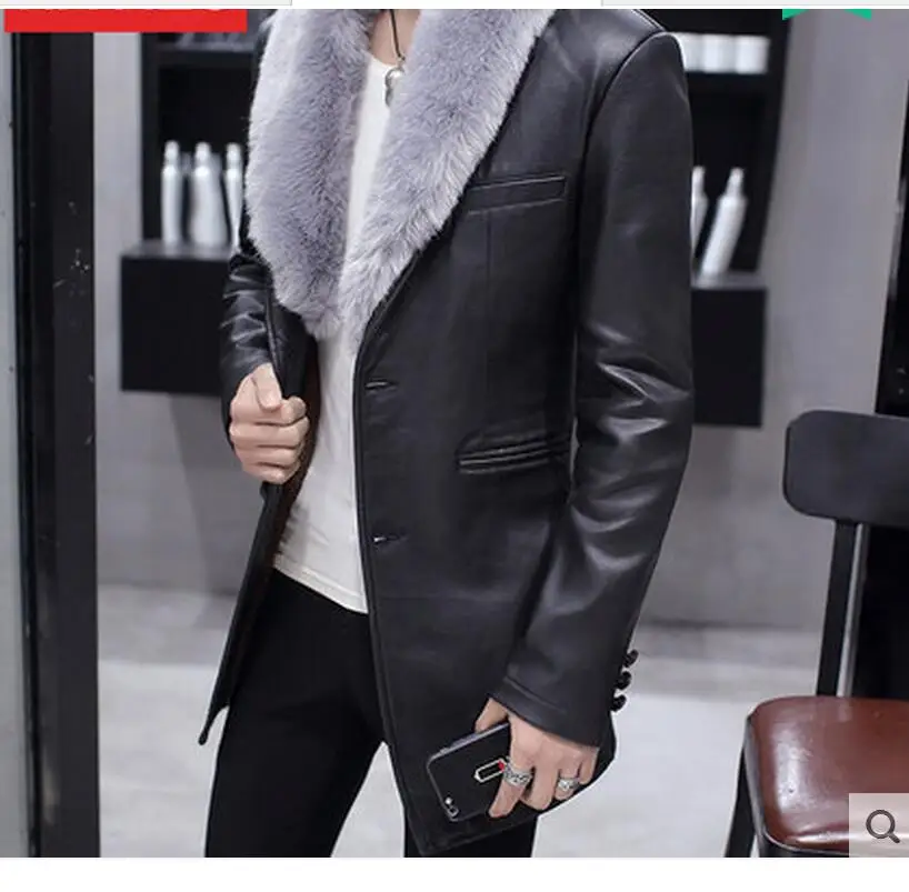 

Free Shipping Large Size Men 's Long Paragraph Pu Leather Jacket Plus Fur Thick Fur Coat One Leather Jacket /m-3xl