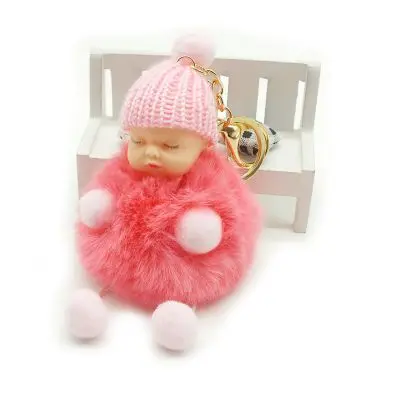 ZOEBER Baby Sleeping fur Doll Keychain foot hand doll Pompom Rabbit Fur Key Chain Car Keyring Holder Charm jewelry for women | Украшения и