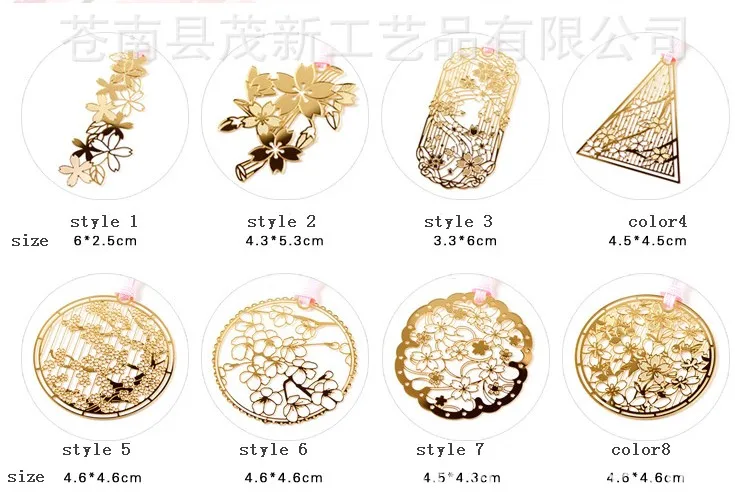 

50PCS wedding favor Cute Gold Metal Bookmarks Hollow out cherry fish cat flower Paper Clip for Book Students a gift for guests