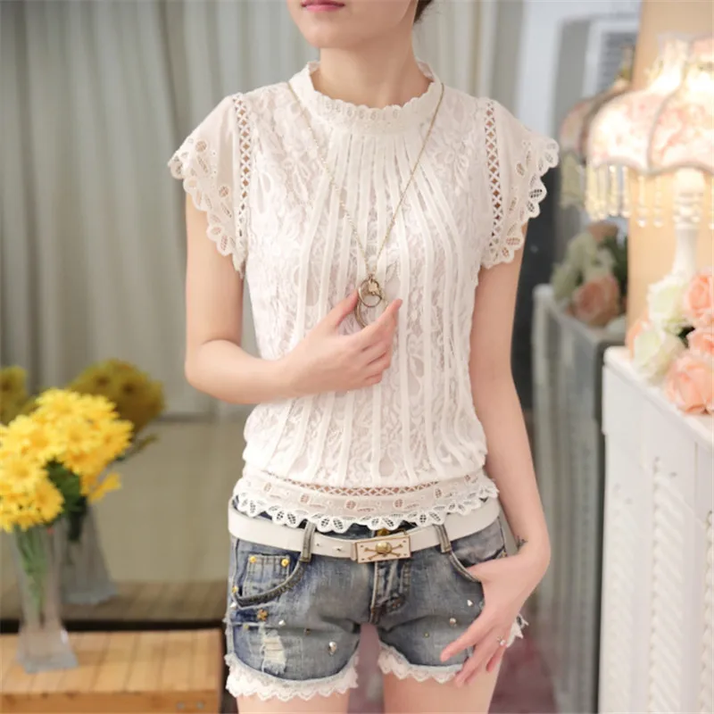 Blusas Femininas 2017 летняя женская мода размера плюс вязанная ажурная кружевная блузка с