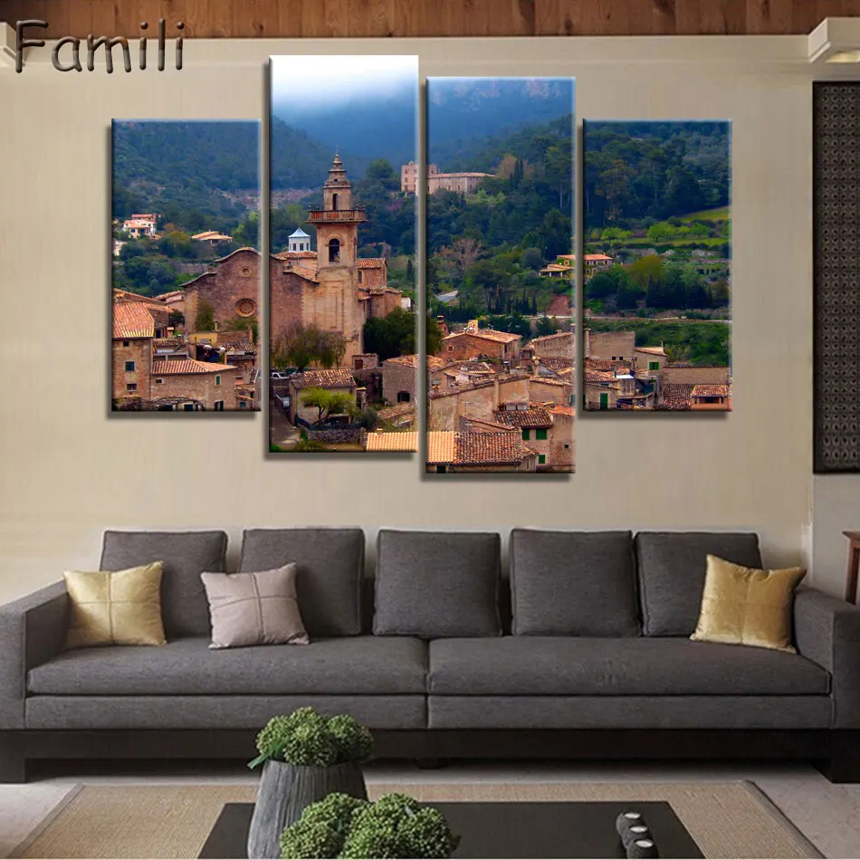 4 панели домашняя настенная Современная Художественная декорация для гостиной