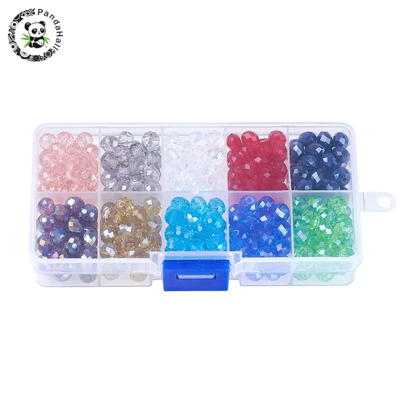 

Pandahall 300pc 10 Color Glass Beads Pearl Luster Plated Crystal Suncatcher Faceted Abacus Mixed Color For DIY Jewelry 8x6mm