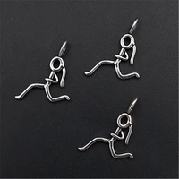 10pcs silver plated art running girl pendants diy charm sports earrings bracelet jewelry crafts metal accessories 3021mm a1601