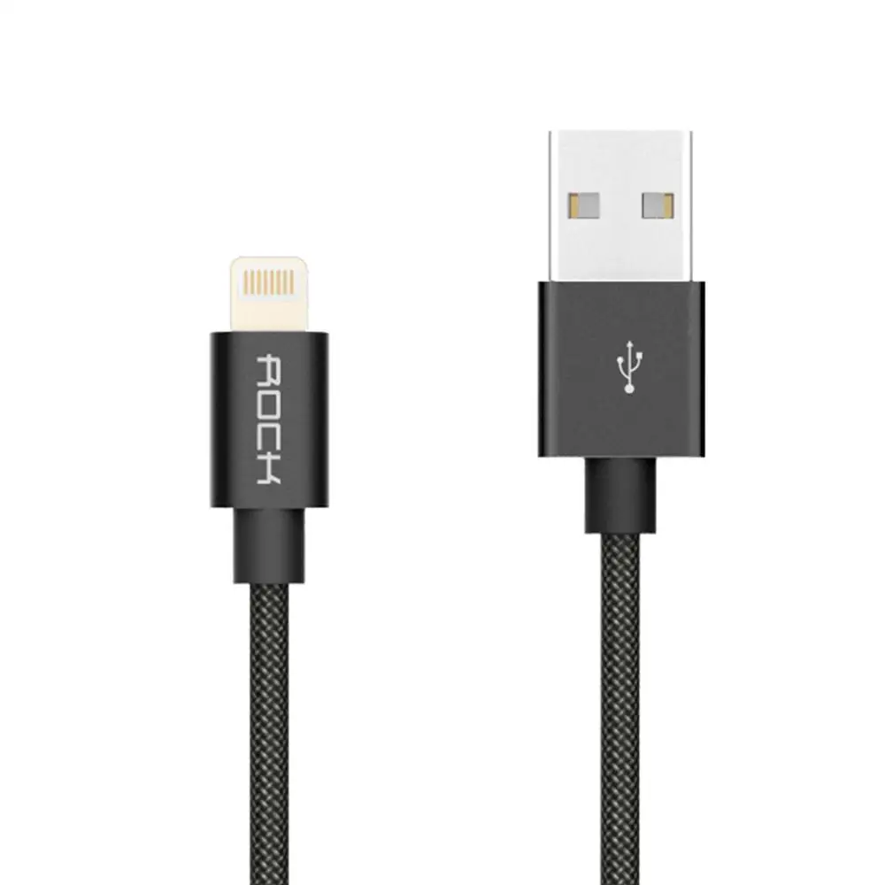 ROCK Metal MFI сертифицированный кабель Lightning-USB для iPhone 5 SE 6 6s 7 plus iPad нейлоновая оплетка волоконный кабель для быстрой зарядки iPhone - Цвет: Black