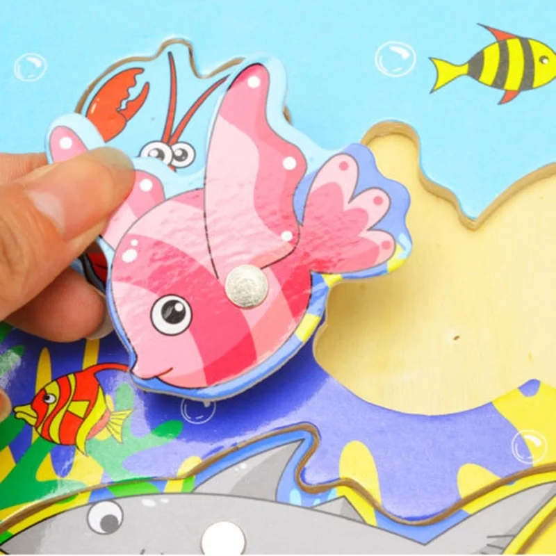 Детские 3D Магнитные Развивающие рыболовные пазлы деревянные игрушки для рыбалки