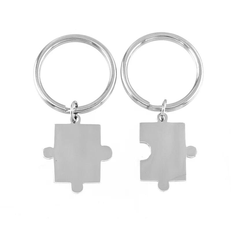 100% Stainless Steel Puzzle Keychain Blank Tags Key Chain DIY Couple Keychains High Polished Wholesale 50 pair