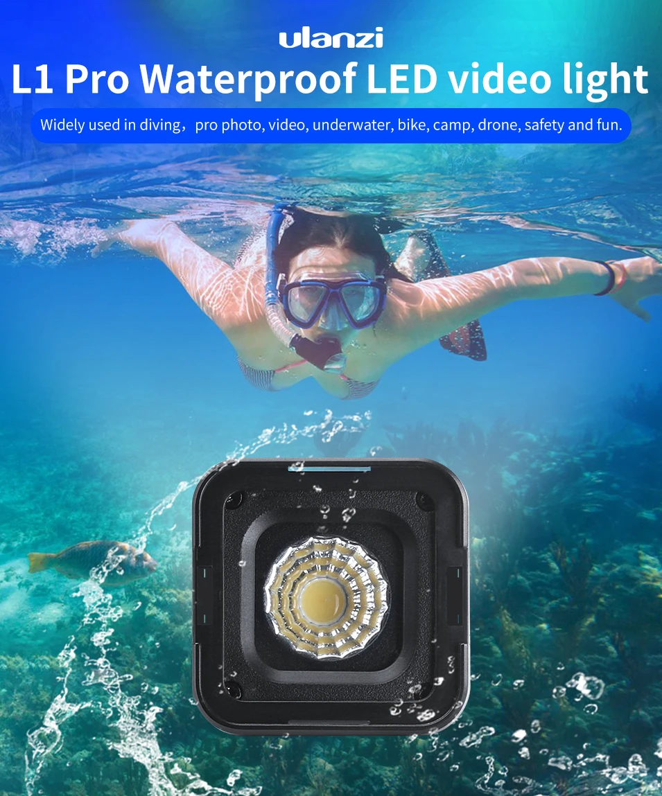Ulanzi L1 Pro Водонепроницаемый светодиодный светильник для смартфона Gopro камера w фильтр Холодный башмак адаптер анти-потеря ремень Встроенный аккумулятор