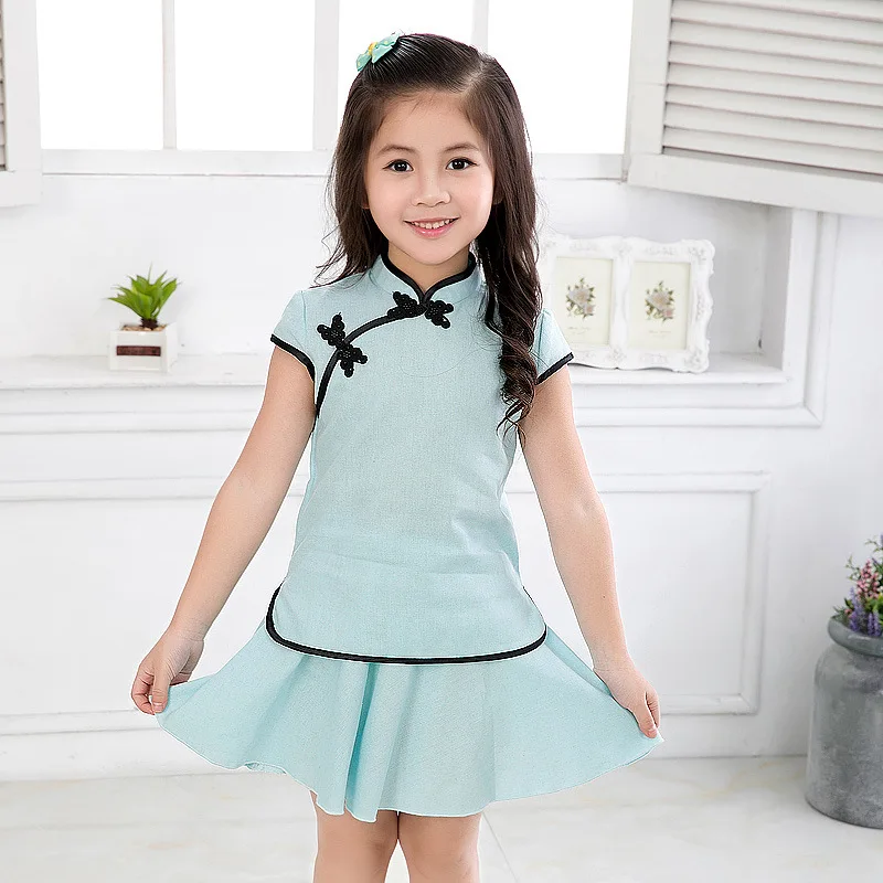 

Chinese baby girl cheongsam qipao style top+skirt set