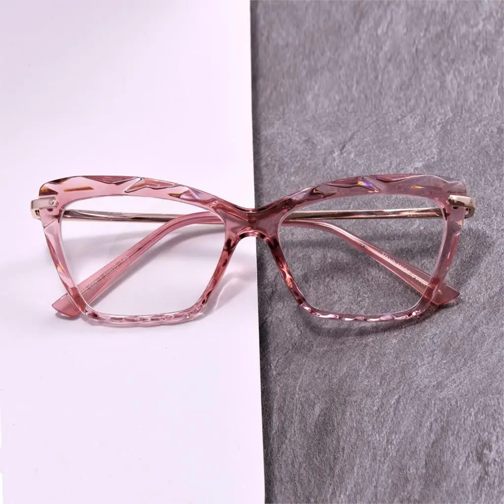 C1 pink red H45591 Кристалл кошачий глаз резка стекла рамки для мужчин и женщин Оптические модные компьютерные очки - Цвет оправы: C1 pink red