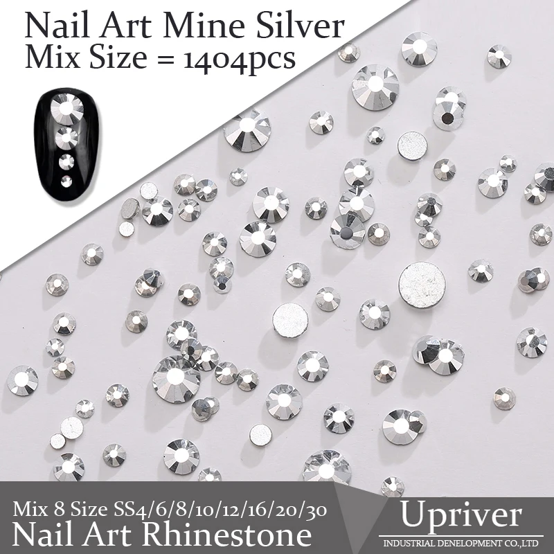Стразы с плоской задней поверхностью серебристые для дизайна ногтей