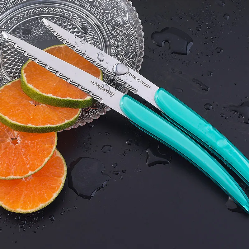 Хит продаж 6 шт Нержавеющая сталь стейк Ножи детской одежды в цветах радуги ручка