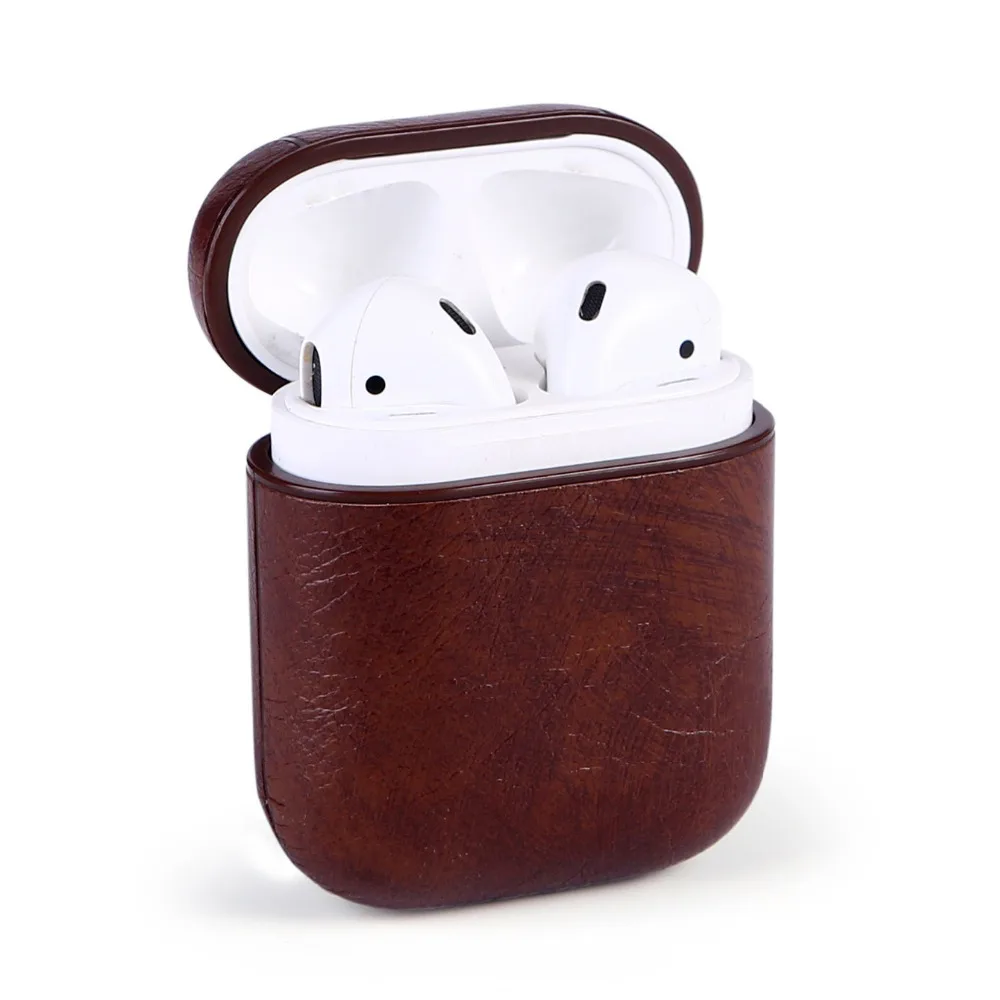 Натуральная кожаный крючок чехол для AirPods Винтаж матовый Apple Airpods роскошный защитный сумка для хранения чёрный; коричневый Прямая
