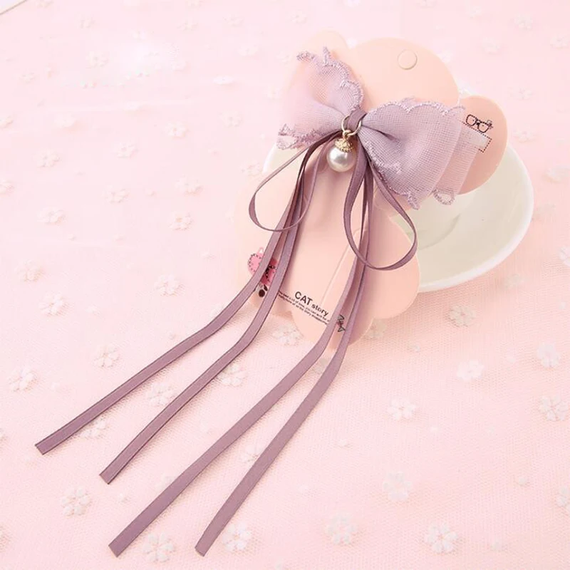 Princess Lace Hair Clips Pearl Hand made Hairpins For Girls Glitter Knot Bows Fashion Kids Head wear Accessories | Детская одежда и