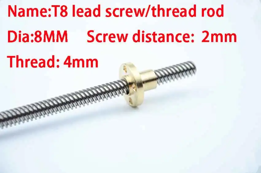 Свинцовый винт диаметром 8 мм расстояние винта 2 резьба 4 длина 100 трапециевидный