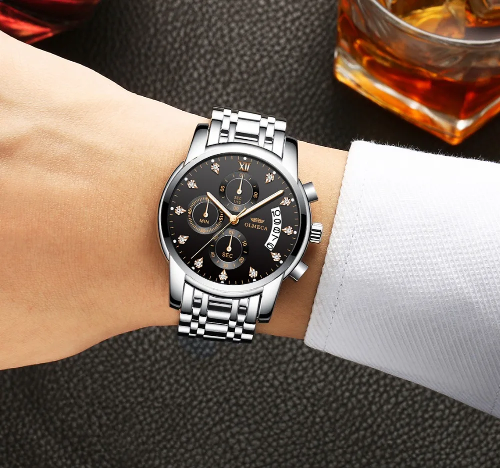 Relogio Masculino мужские часы Роскошные спортивные часы 3ATM водонепроницаемые часы с хронографом наручные часы из нержавеющей стали ремешок Saat