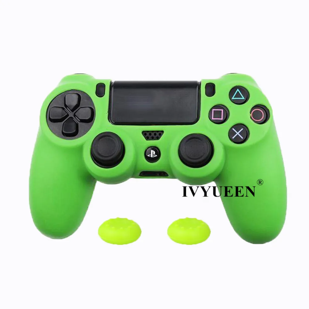 Мягкий силиконовый резиновый чехол IVYUEEN для sony playstation Dualshock 4 PS4 DS4 Pro, тонкий контроллер, кожный чехол+ 2 ручки для большого пальца