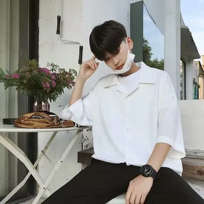 Белый Лето, Camisa, рубашка оверсайз, мужская, короткий рукав, Корейская рубашка, мужская мода, повседневная, свободная, хип-хоп, уличная, мужская рубашка, M-XXL - Цвет: Белый