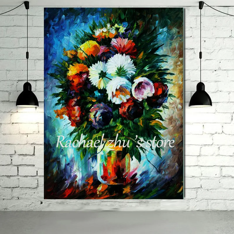 Ручная роспись Абстрактная палитра нож Цветочная картина маслом на холсте
