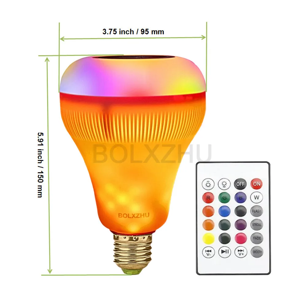 Беспроводной Bluetooth динамик E27 светодиодный RGB музыка пламя лампа умный RGBW