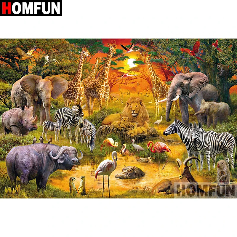 

HOMFUN 5D DIY Diamond Painting Full Square/Round Drill "Forest animals" Embroidery Cross Stitch gift Home Decor Gift A08314
