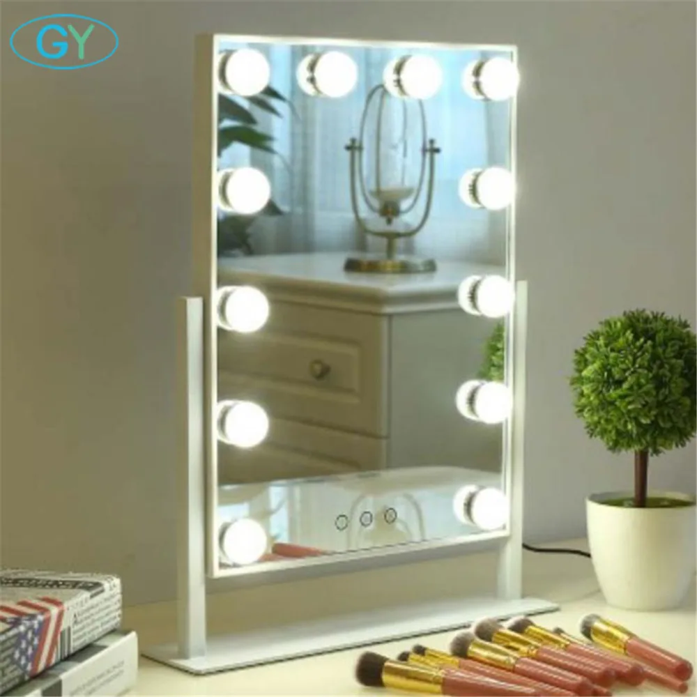 white 12-light Зеркало в комплекте, сенсорный Диммируемый туалетный зеркальный светильник, голливудский макияж настольная лампа, led tocadores para maquillaje lumineux coiffeuse - Испускаемый цвет: white 12-light