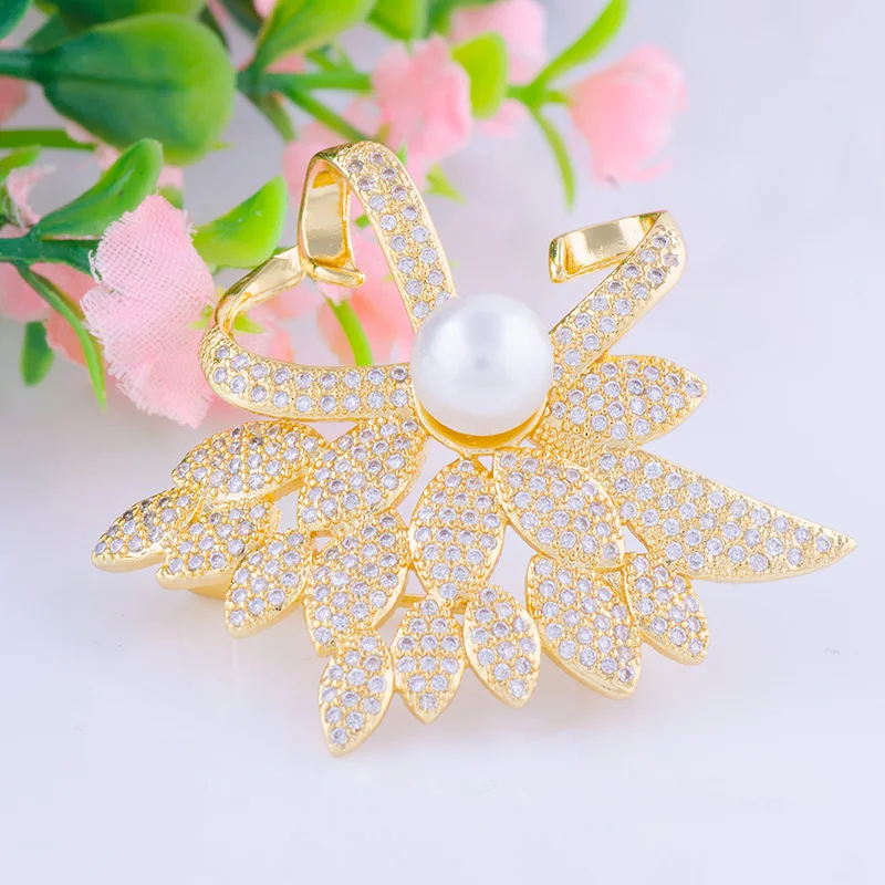 Элегантные жемчужные Цветочные Заколки и броши букет из AAA кубического циркония