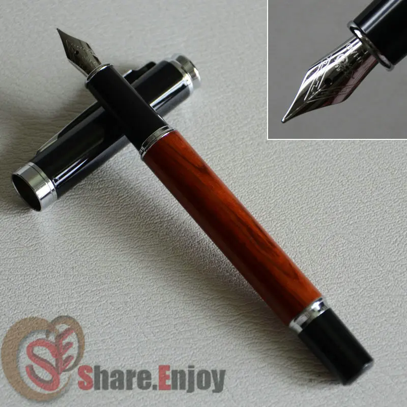 Перьевая ручка изящный наконечник JINHAO 8802 черный и серебристый 18KGP палисандр|jinhao