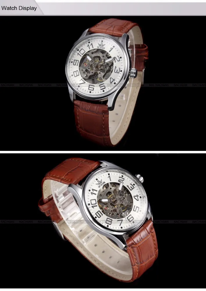 SEWOR Top Brand Black Skeleton Mechanical Watch Men Leather Wristwatches Casual Watches Clock Montre Homme Relogio Masculino | Наручные
