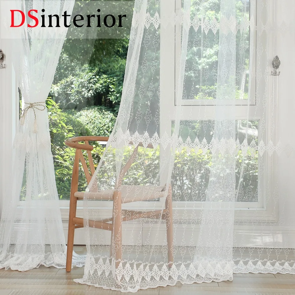 Dsinterior Белый цвет тюль сетка с вышивкой штор для окна гостиной или спальни | Дом и