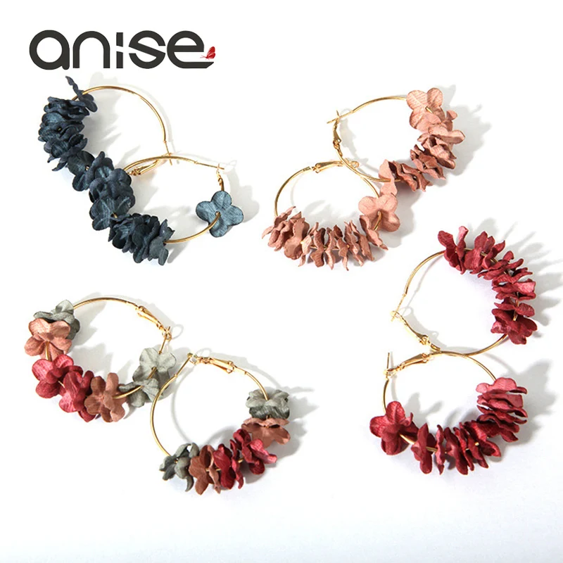 Женские серьги с цветком Anise разноцветные геометрические кольца большим золотым