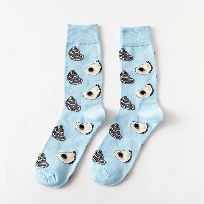 Blue Oyster PEONFLY, мужские носки из чесаного хлопка, Harajuku, цветные, веселые, забавные, с медведем, рыбкой, длинные, теплые, нарядные носки для мужчин, для свадьбы, рождественский подарок - Цвет: Blue Oyster