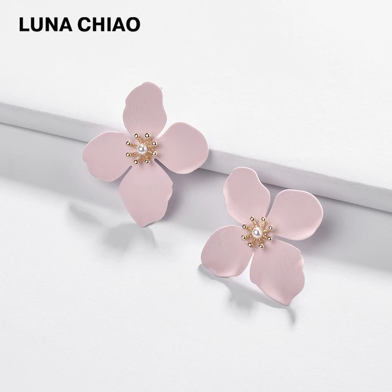 Женские матовые серьги гвоздики с цветком LUNA CHIAO модные ювелирные аксессуары
