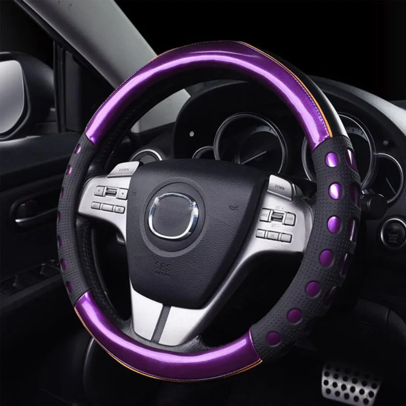 2019New автомобильные чехлы на руль, кожаные яркие цвета, спортивная мода, нескользящий комплект, Универсальный руль, украшение