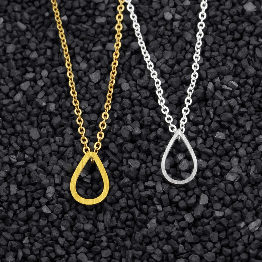 DIANSHANGKAITUOZHE Silver Color Teardrop Raindrop Line Pendant Necklace Women Fashion Jewelry Stainless Steel Collares Mujer|collares mujer|fashion