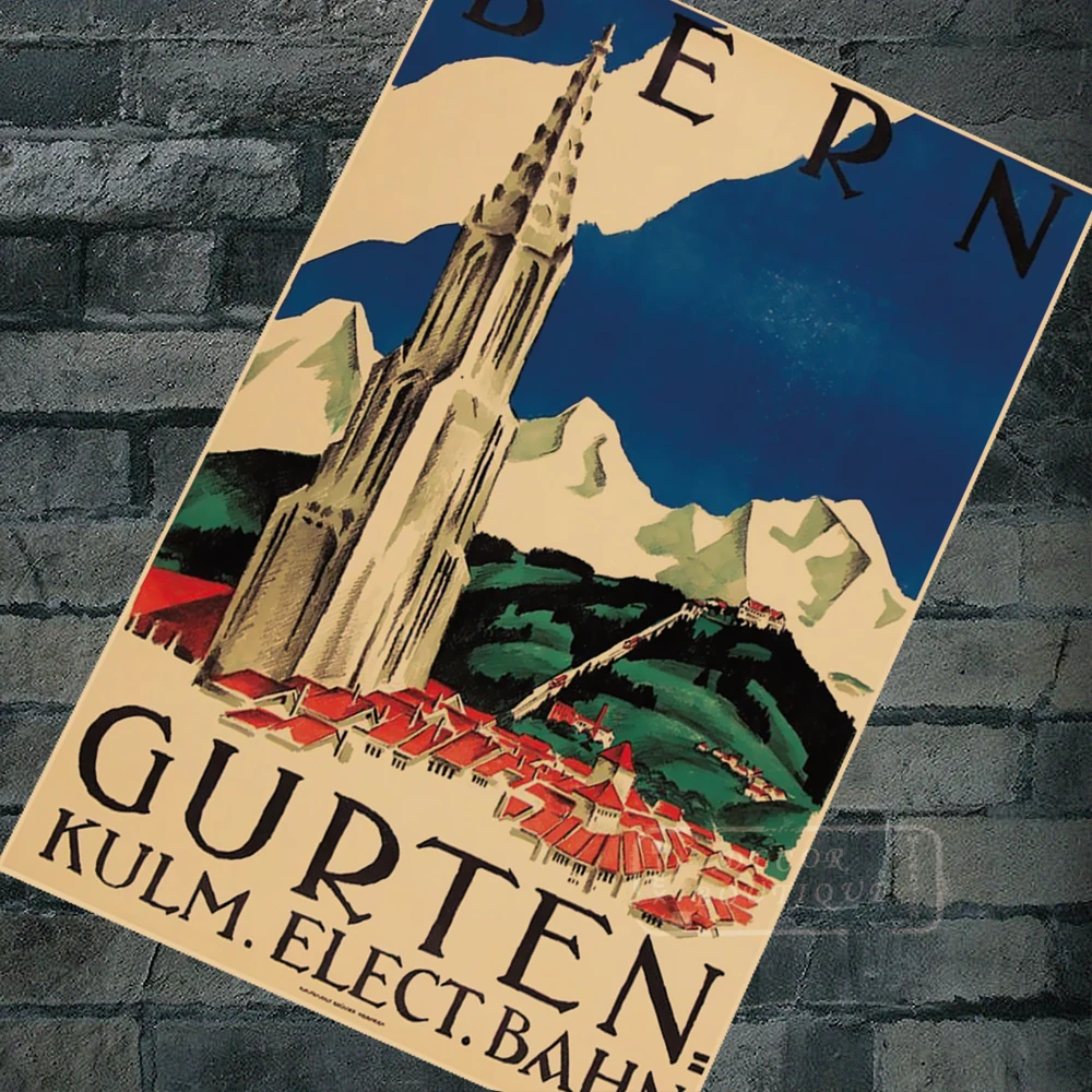 Switzerland Berne Tourism Posters Bern - Gurten Kulm Classic Wall Stickers Canvas Painting Vintage Poster Home Bar Decor Gift | Дом и сад