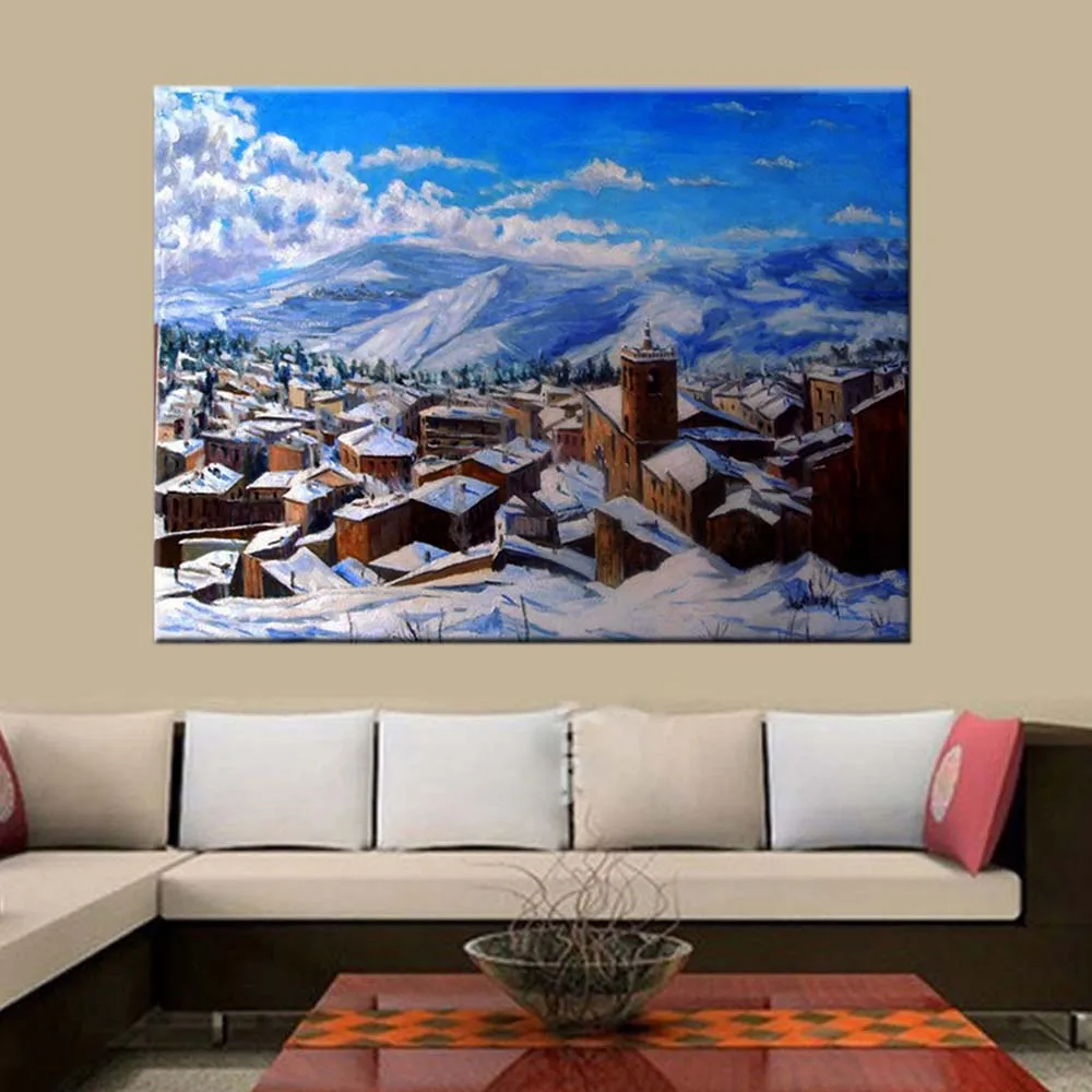 

Hand Painted Abstract Snow Scenery Oil Painting on Canvas Abstract House Snow Scenery Wall Art Picture Living Room Home Decor