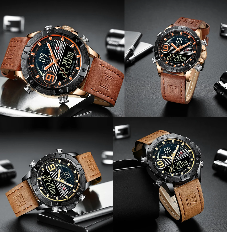 Топ люксовый бренд NAVIFORCE мужские спортивные часы мужские кварцевые цифровые часы мужские модные кожаные военные армейские водонепроницаемые наручные часы
