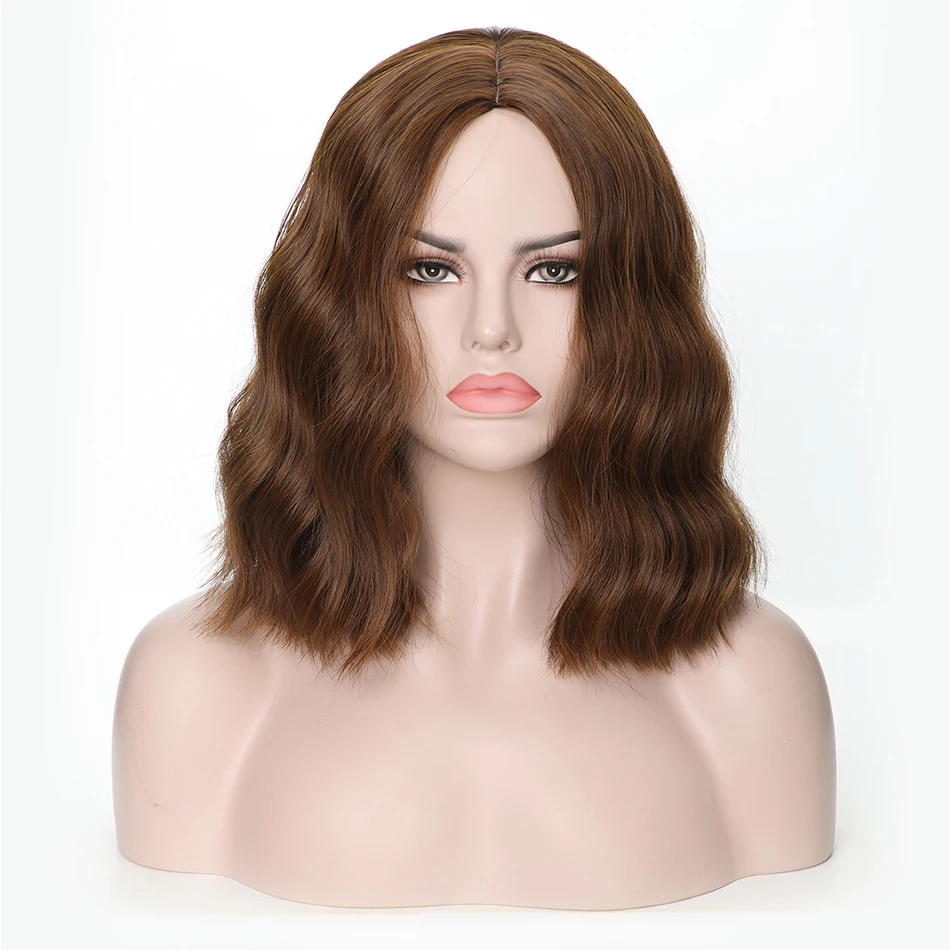 Rosa Star Short Wavy Synthetic Wigs For Women Middle Part Black Heat Resistant Cosplay Costume Wig 11 Color - Color: Ash Brown