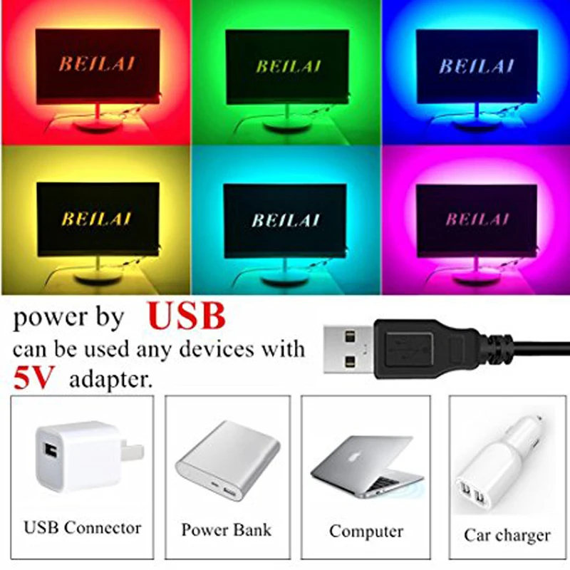 DC 5 В 1 м до USB подключен полосы 5050 60leds/m WS2812B RGB 21Key RF контроллер ТВ