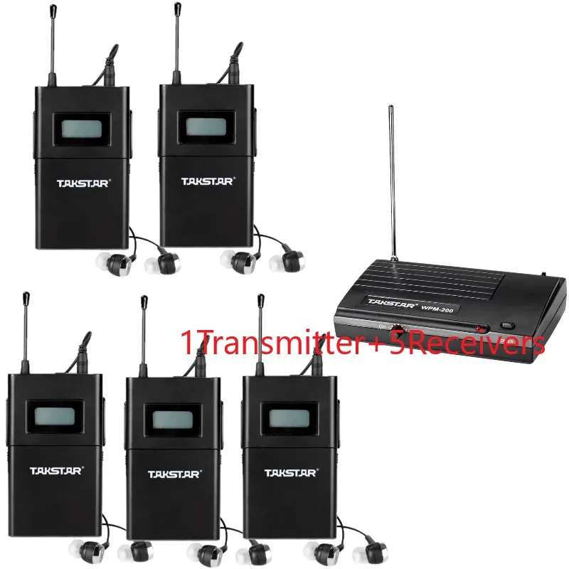 Беспроводная система мониторинга Takstar WPM-200/WPM200 UHF для студии записи/сценический монитор 1 передатчик+ 5 приемников