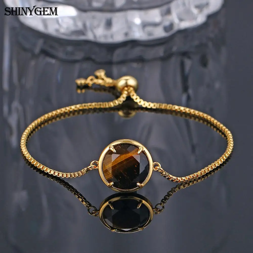 

ShinyGem Natural Round Crystal Charm Bracelets Gold Plating Plated Tiger Eye Aventurine Citrines Stone Bracelets for Women